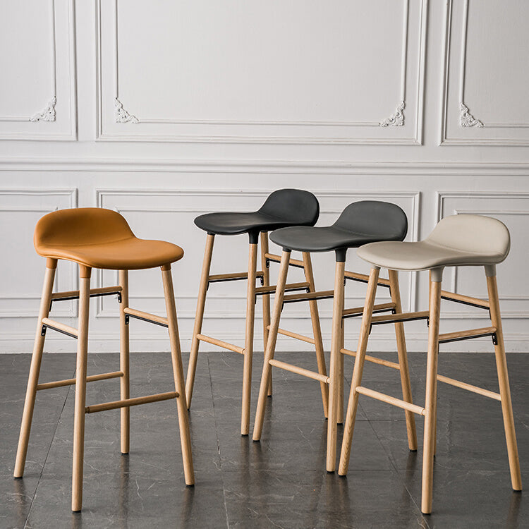 Faux Leather Counter Stool Modern Style Low Back Barstool with Solid Wood Legs Clearhalo 'Bar Furniture' 'Bar Stools' 'bar_stools' 'furn' 'furn_bar_stools' 'Furniture' 'Kitchen & Dining Furniture' 7352817