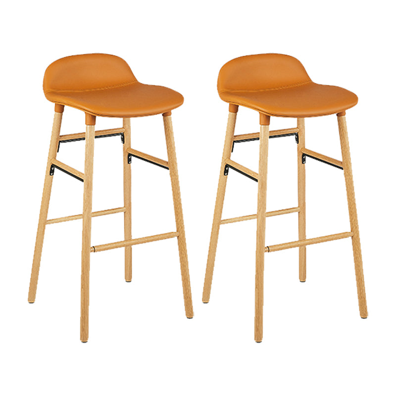 Faux Leather Counter Stool Modern Style Low Back Barstool with Solid Wood Legs Brown 2 Piece Set Clearhalo 'Bar Furniture' 'Bar Stools' 'bar_stools' 'furn' 'furn_bar_stools' 'Furniture' 'Kitchen & Dining Furniture' 7352820