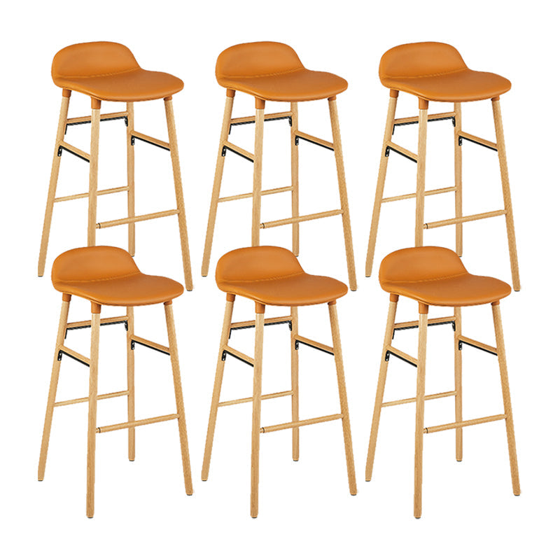 Faux Leather Counter Stool Modern Style Low Back Barstool with Solid Wood Legs Brown 6 Piece Set Clearhalo 'Bar Furniture' 'Bar Stools' 'bar_stools' 'furn' 'furn_bar_stools' 'Furniture' 'Kitchen & Dining Furniture' 7352824