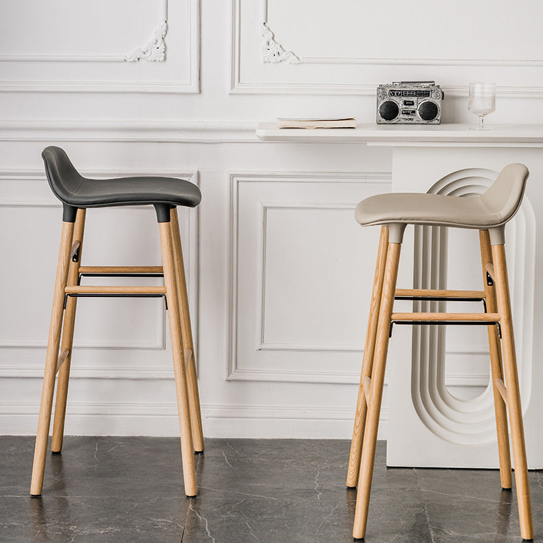 Faux Leather Counter Stool Modern Style Low Back Barstool with Solid Wood Legs Clearhalo 'Bar Furniture' 'Bar Stools' 'bar_stools' 'furn' 'furn_bar_stools' 'Furniture' 'Kitchen & Dining Furniture' 7352836