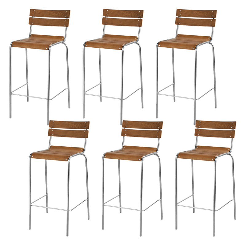Modern Armless Backrest Counter Stool Iron Bar Stool with Wooden Seat and Pedal for Cafe