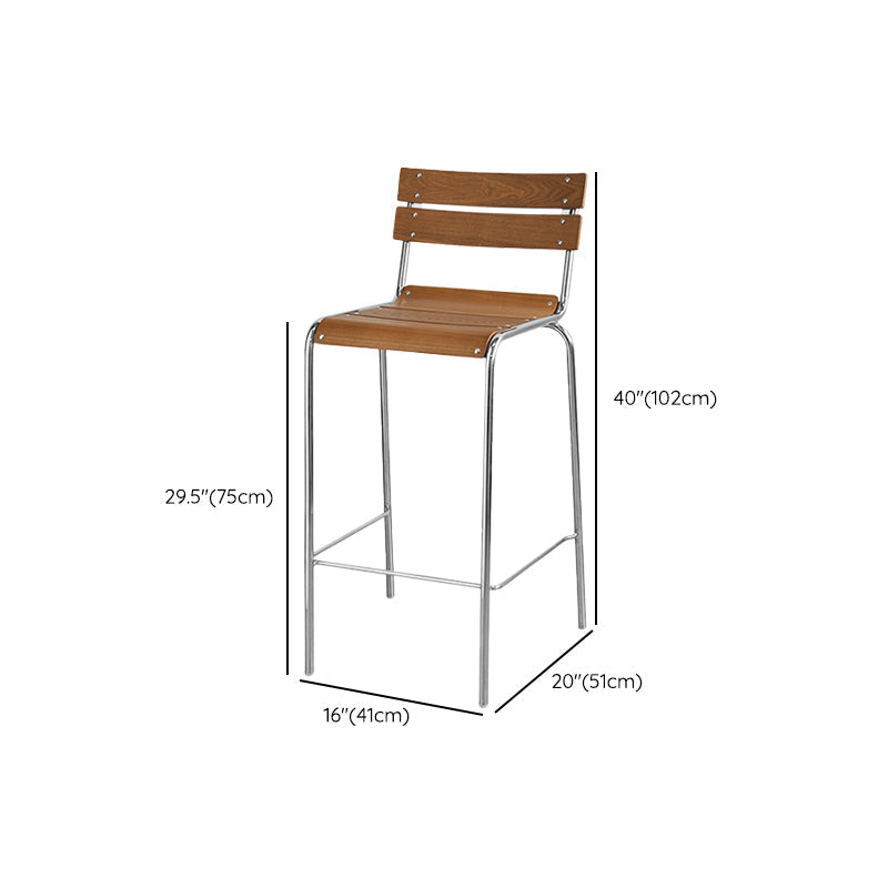 Modern Armless Backrest Counter Stool Iron Bar Stool with Wooden Seat and Pedal for Cafe