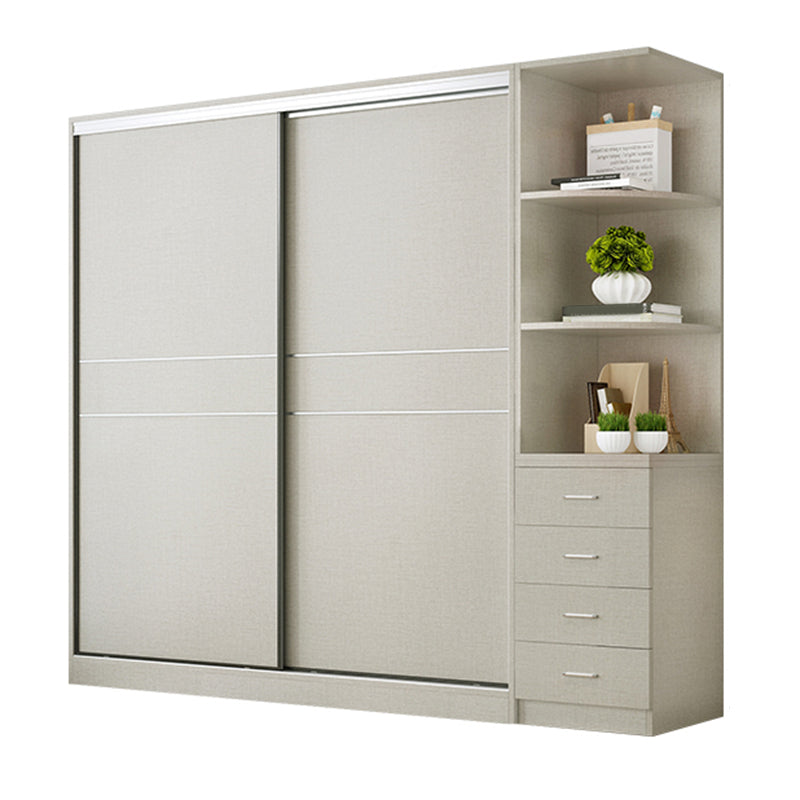 Modern Artificial Wood Wardrobe Freestanding Wardrobe with Sliding Doors for Living Room Armoire with Side Cabinet Clearhalo 'Armoires & Wardrobes' 'armoires_wardrobes' 'Bedroom Furniture' 'furn' 'furn_armoires_wardrobes' 'Furniture' 7353106