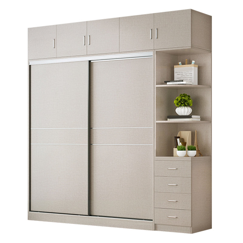 Modern Artificial Wood Wardrobe Freestanding Wardrobe with Sliding Doors for Living Room Armoire & Side Cabinet & Top Cabinet Clearhalo 'Armoires & Wardrobes' 'armoires_wardrobes' 'Bedroom Furniture' 'furn' 'furn_armoires_wardrobes' 'Furniture' 7353108