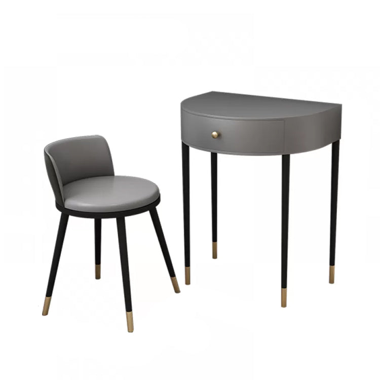 Modern Semicircle Slate Top Table Makeup Vanity with Drawers Makeup Vanity & Stools Grey Fixed Back Clearhalo 'Bedroom Furniture' 'furn' 'furn_makeup_vanities' 'Furniture' 'Makeup Vanities' 'makeup_vanities' 7353654