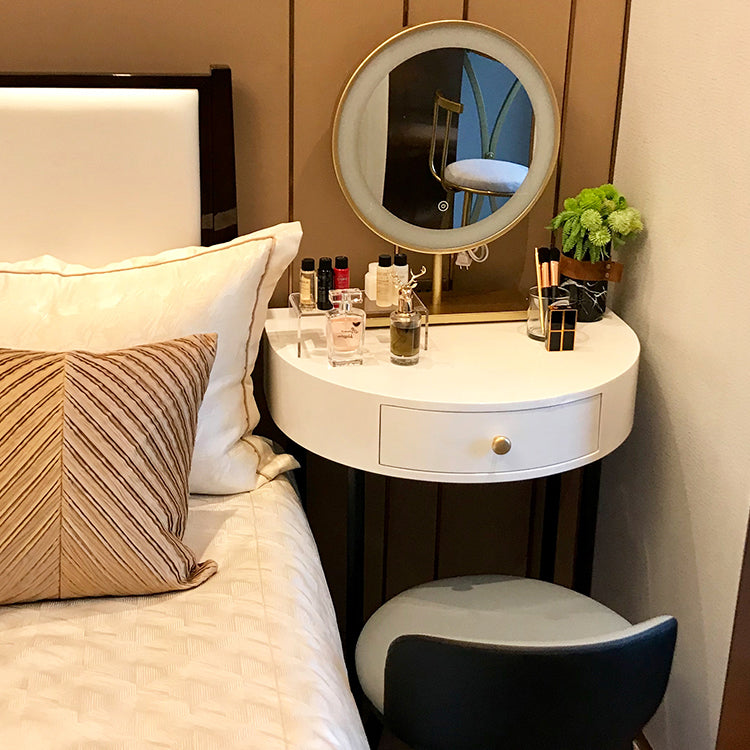 Modern Semicircle Slate Top Table Makeup Vanity with Drawers Clearhalo 'Bedroom Furniture' 'furn' 'furn_makeup_vanities' 'Furniture' 'Makeup Vanities' 'makeup_vanities' 7353655