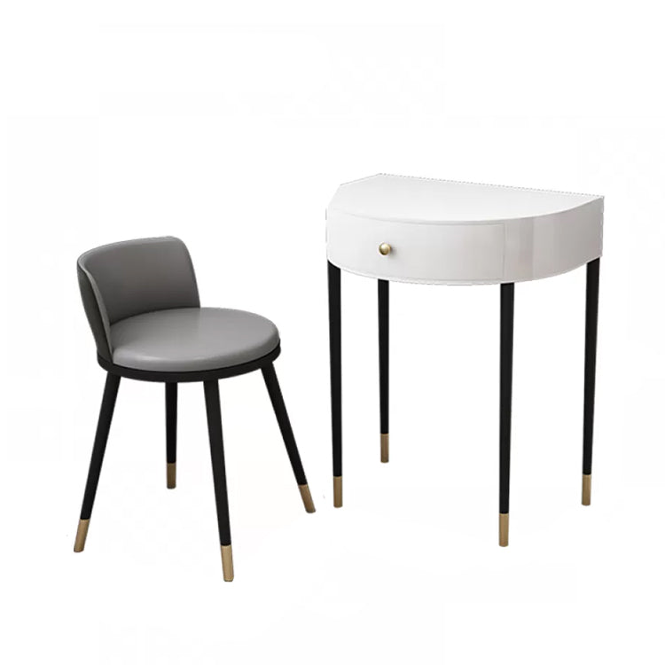 Modern Semicircle Slate Top Table Makeup Vanity with Drawers Makeup Vanity & Stools White Fixed Back Clearhalo 'Bedroom Furniture' 'furn' 'furn_makeup_vanities' 'Furniture' 'Makeup Vanities' 'makeup_vanities' 7353658