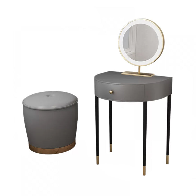 Modern Semicircle Slate Top Table Makeup Vanity with Drawers Makeup Vanity & Mirror & Stools Grey Backless Clearhalo 'Bedroom Furniture' 'furn' 'furn_makeup_vanities' 'Furniture' 'Makeup Vanities' 'makeup_vanities' 7353662