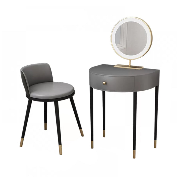 Modern Semicircle Slate Top Table Makeup Vanity with Drawers Makeup Vanity & Mirror & Stools Grey Fixed Back Clearhalo 'Bedroom Furniture' 'furn' 'furn_makeup_vanities' 'Furniture' 'Makeup Vanities' 'makeup_vanities' 7353665