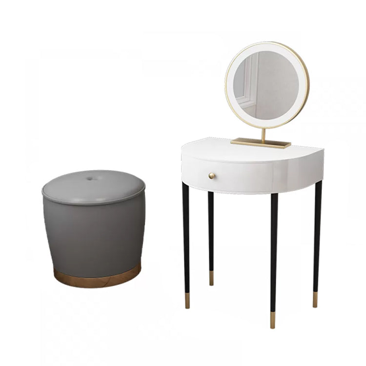 Modern Semicircle Slate Top Table Makeup Vanity with Drawers Makeup Vanity & Mirror & Stools White Backless Clearhalo 'Bedroom Furniture' 'furn' 'furn_makeup_vanities' 'Furniture' 'Makeup Vanities' 'makeup_vanities' 7353667
