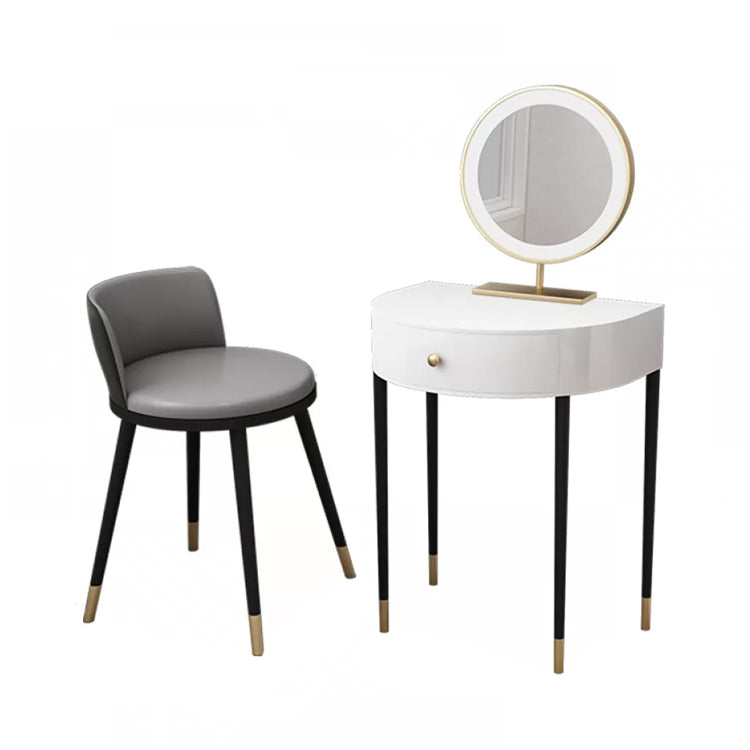 Modern Semicircle Slate Top Table Makeup Vanity with Drawers Makeup Vanity & Mirror & Stools White Fixed Back Clearhalo 'Bedroom Furniture' 'furn' 'furn_makeup_vanities' 'Furniture' 'Makeup Vanities' 'makeup_vanities' 7353668