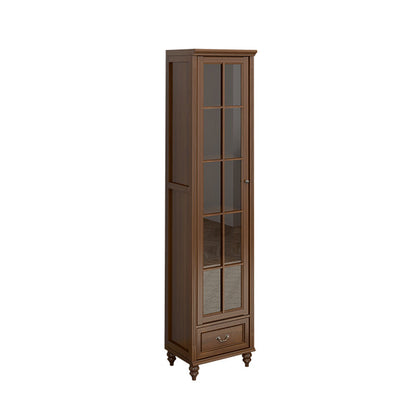 Mid-Century Modern Pine Storage Cabinet Solid Wood Brown Storage Cabinet with Drawer 19"L x 16"W x 83"H Clearhalo 'Cabinets & Chests' 'cabinets_chests' 'furn' 'furn_cabinets_chests' 'Furniture' 'Living Room Furniture' 7354027