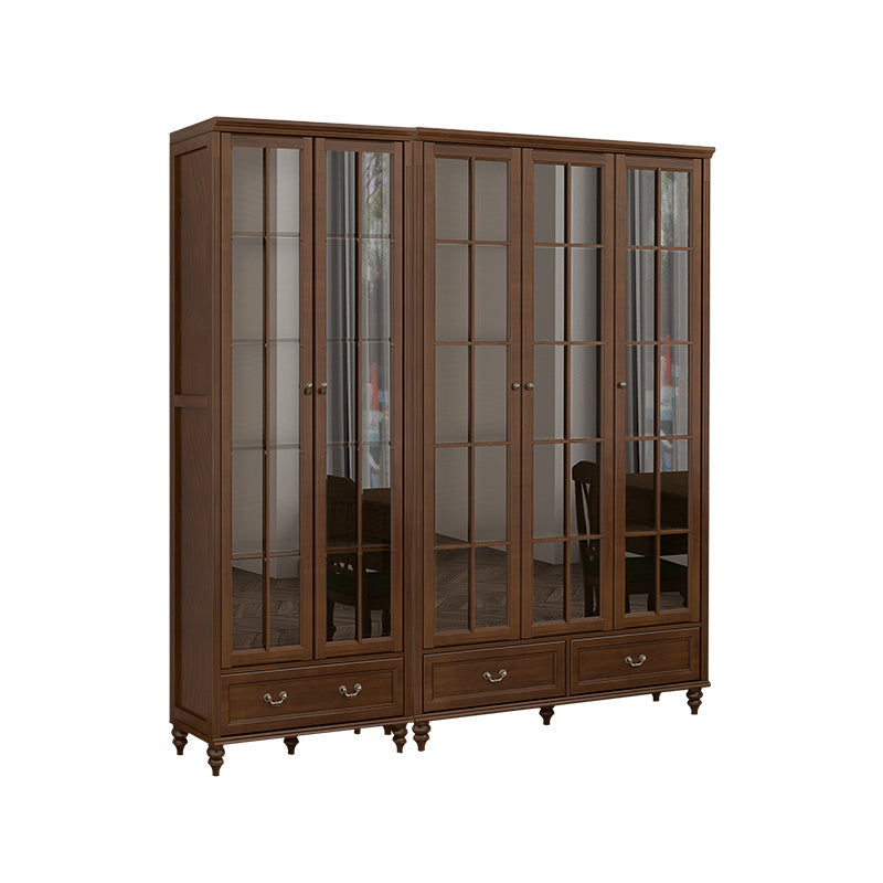 Mid-Century Modern Pine Storage Cabinet Solid Wood Brown Storage Cabinet with Drawer 87"L x 16"W x 83"H Clearhalo 'Cabinets & Chests' 'cabinets_chests' 'furn' 'furn_cabinets_chests' 'Furniture' 'Living Room Furniture' 7354029