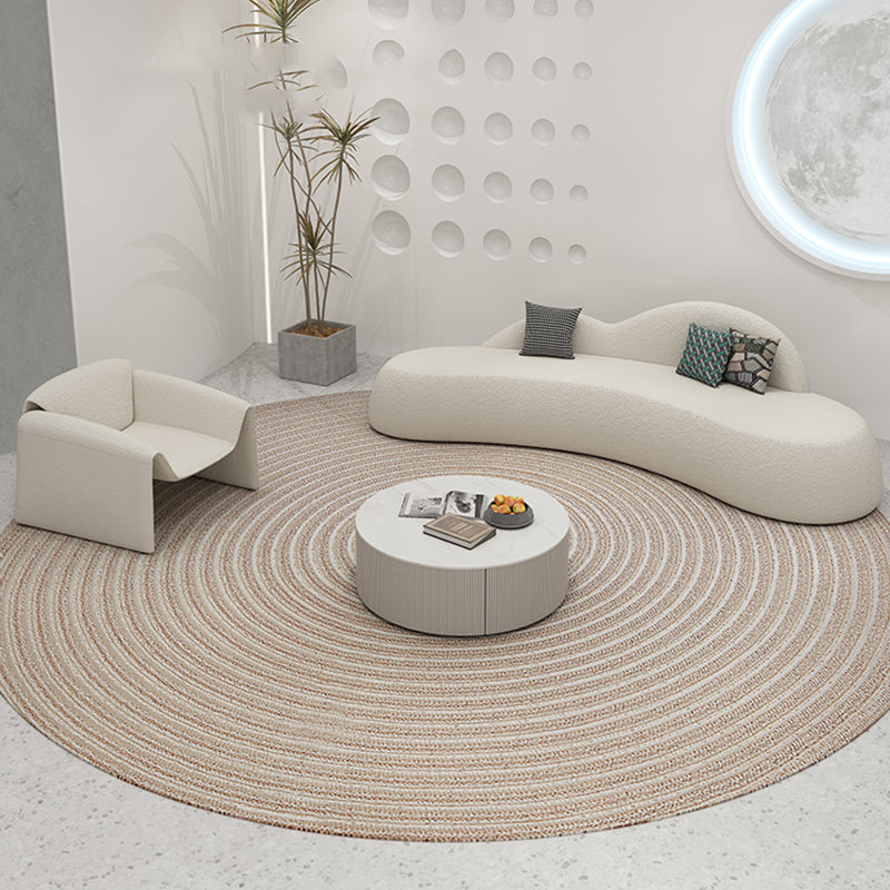 White Wool Curved Sofa Nordic 39.4" D Armless Sofa with Pillows