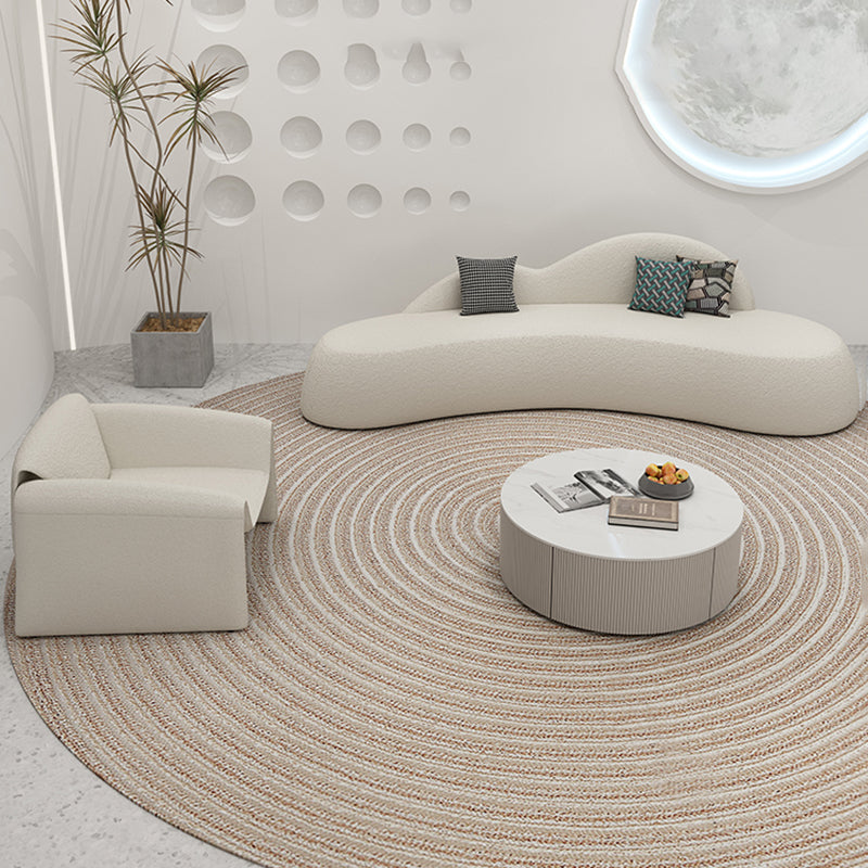 White Wool Curved Sofa Nordic 39.4" D Armless Sofa with Pillows