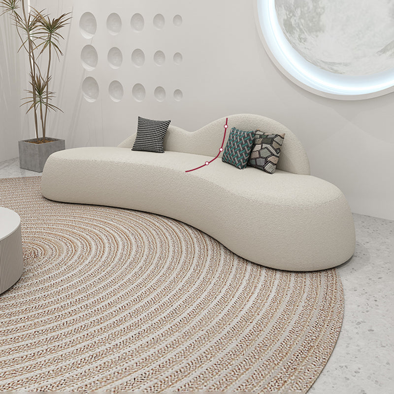 White Wool Curved Sofa Nordic 39.4" D Armless Sofa with Pillows