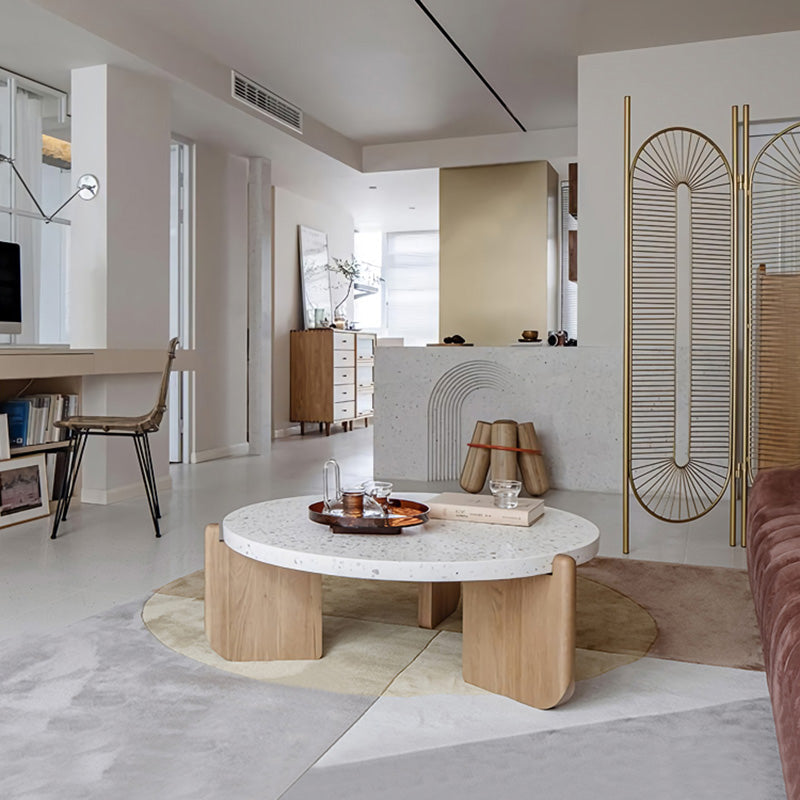 Round Stone Coffee Table Contemporary 3 Legs Coffee Cocktail Table