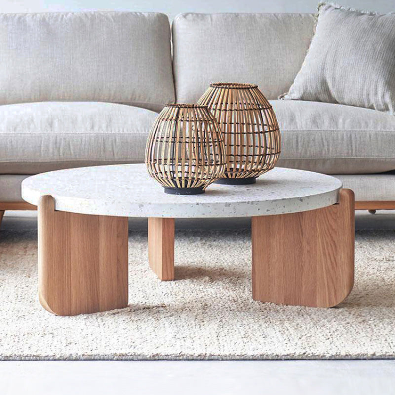 Round Stone Coffee Table Contemporary 3 Legs Coffee Cocktail Table