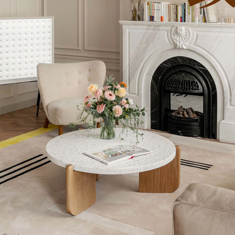 Round Stone Coffee Table Contemporary 3 Legs Coffee Cocktail Table