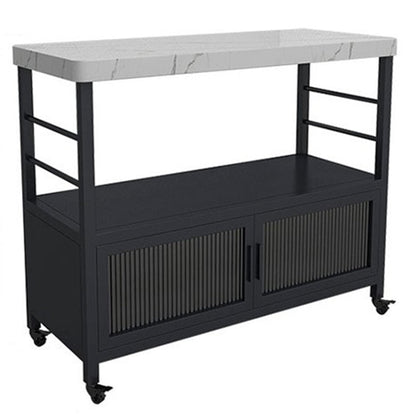 Modern Marble Prep Table Dining Room Island Table with Storage Cabinet