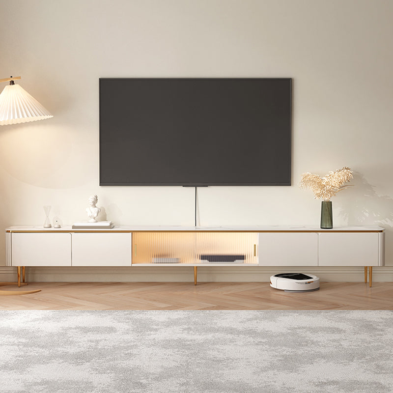 Stone Media Console TV Stand Modern TV Stand Console with 4 Drawers 87"L x 10"W x 16"H Clearhalo 'furn' 'furn_tv_stands_entertainment_centers' 'Furniture' 'Living Room Furniture' 'TV Stands & Entertainment Centers' 'TV Stands & Media Storage Furniture' 'tv_stands_entertainment_centers' 7355216