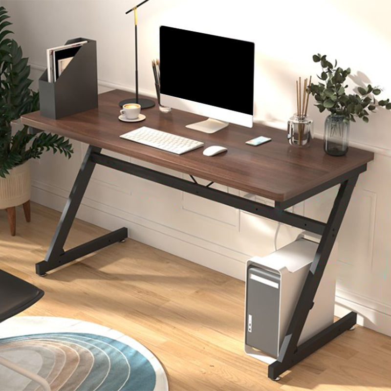 Rectangular Office Desk Antique Finish Writing Desk with Metal Legs Walnut No Drawer Clearhalo 'furn' 'furn_office_desk' 'Furniture' 'Office Desks' 'Office Furniture' 'office_desk' 7355362