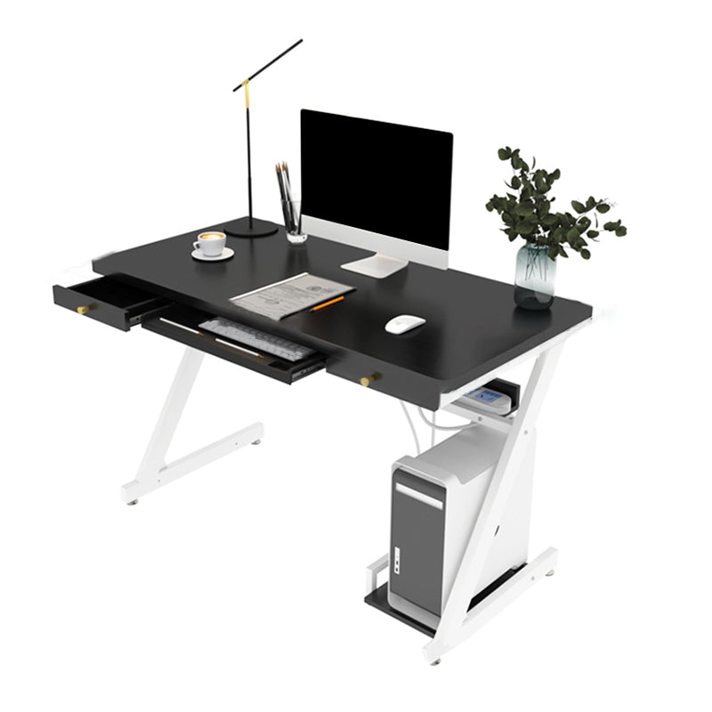 Rectangular Office Desk Antique Finish Writing Desk with Metal Legs Black Drawers Clearhalo 'furn' 'furn_office_desk' 'Furniture' 'Office Desks' 'Office Furniture' 'office_desk' 7355363