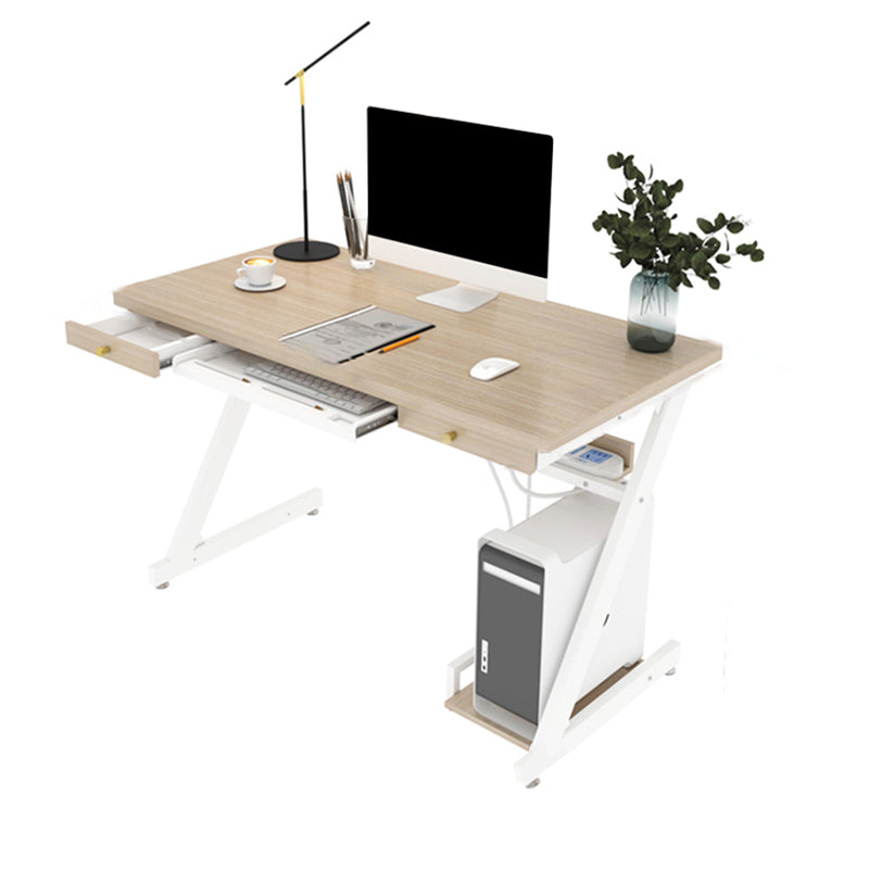 Rectangular Office Desk Antique Finish Writing Desk with Metal Legs Natural Drawers Clearhalo 'furn' 'furn_office_desk' 'Furniture' 'Office Desks' 'Office Furniture' 'office_desk' 7355364