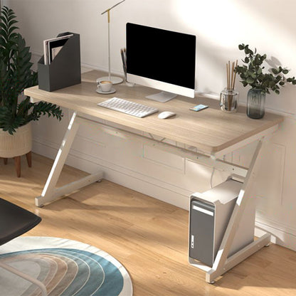 Rectangular Office Desk Antique Finish Writing Desk with Metal Legs Natural No Drawer Clearhalo 'furn' 'furn_office_desk' 'Furniture' 'Office Desks' 'Office Furniture' 'office_desk' 7355367