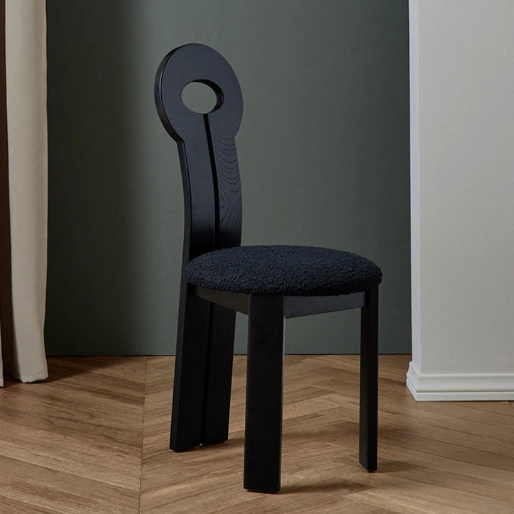 Vaste houten frame zijstoel Slat achterzijde stoel met linnen bekleed