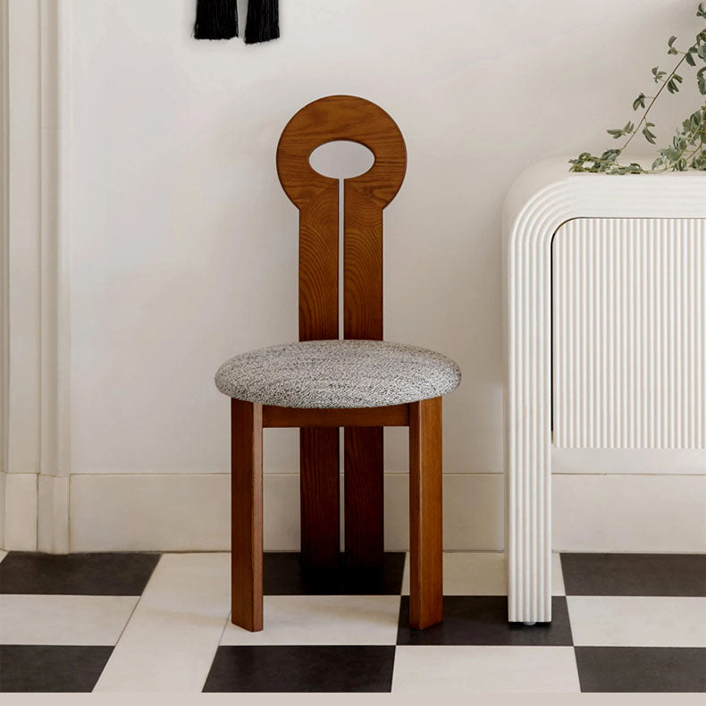 Vaste houten frame zijstoel Slat achterzijde stoel met linnen bekleed