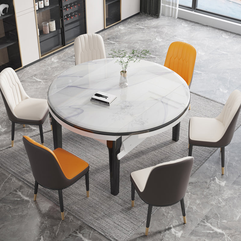 光沢のある白いダイニングテーブルセット1/7ピース椅子でセット