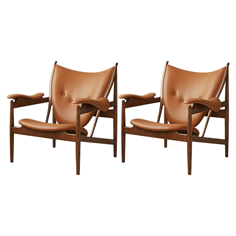 Square Arms Side Chair Genuine Leather Lounge Chair for Living Room Brown 2 Piece Set Clearhalo 'Accent Chairs' 'accent_chairs' 'Chairs & Seating' 'furn' 'furn_accent_chairs' 'Furniture' 'Living Room Furniture' 7357031