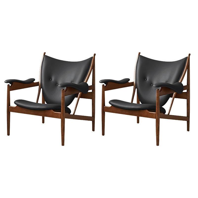 Square Arms Side Chair Genuine Leather Lounge Chair for Living Room Black 2 Piece Set Clearhalo 'Accent Chairs' 'accent_chairs' 'Chairs & Seating' 'furn' 'furn_accent_chairs' 'Furniture' 'Living Room Furniture' 7357035