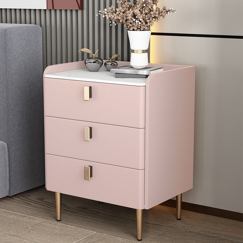 Contemporary Bed Nightstand Stone Bedside Cabinet with 3 Drawers Pink Gold 1 Piece Clearhalo 'Bedroom Furniture' 'furn' 'furn_night_stand' 'Furniture' 'night_stand' 'Nightstands' 7357050
