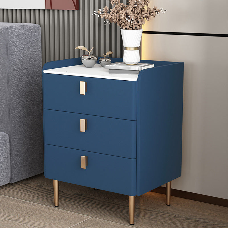 Contemporary Bed Nightstand Stone Bedside Cabinet with 3 Drawers Royal Blue Gold 1 Piece Clearhalo 'Bedroom Furniture' 'furn' 'furn_night_stand' 'Furniture' 'night_stand' 'Nightstands' 7357053