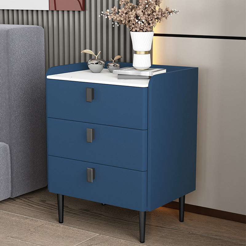 Contemporary Bed Nightstand Stone Bedside Cabinet with 3 Drawers Royal Blue Black 1 Piece Clearhalo 'Bedroom Furniture' 'furn' 'furn_night_stand' 'Furniture' 'night_stand' 'Nightstands' 7357055
