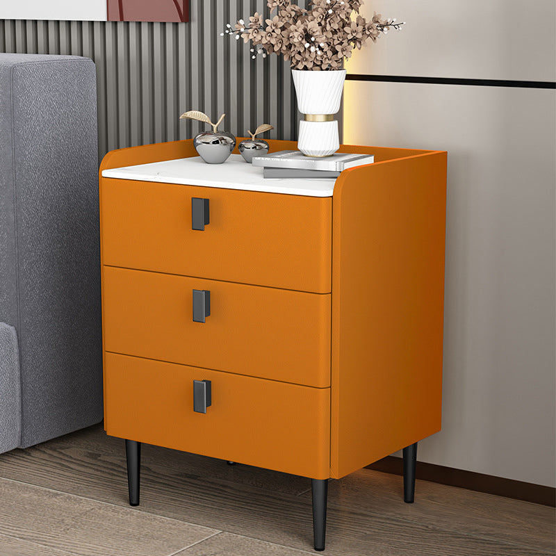 Contemporary Bed Nightstand Stone Bedside Cabinet with 3 Drawers Orange Black 1 Piece Clearhalo 'Bedroom Furniture' 'furn' 'furn_night_stand' 'Furniture' 'night_stand' 'Nightstands' 7357059