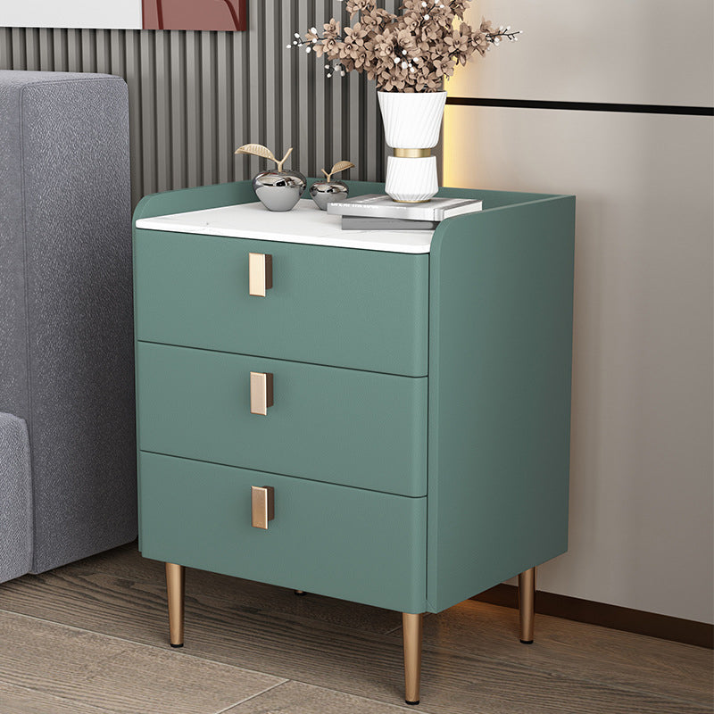 Contemporary Bed Nightstand Stone Bedside Cabinet with 3 Drawers Avocado Green Gold 1 Piece Clearhalo 'Bedroom Furniture' 'furn' 'furn_night_stand' 'Furniture' 'night_stand' 'Nightstands' 7357061