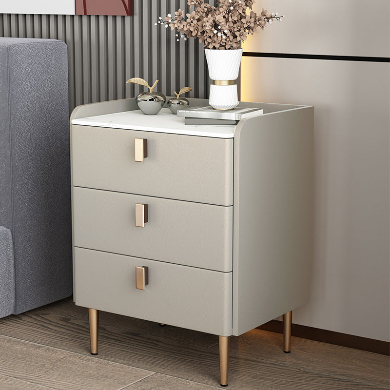 Contemporary Bed Nightstand Stone Bedside Cabinet with 3 Drawers Khaki Gold 1 Piece Clearhalo 'Bedroom Furniture' 'furn' 'furn_night_stand' 'Furniture' 'night_stand' 'Nightstands' 7357064