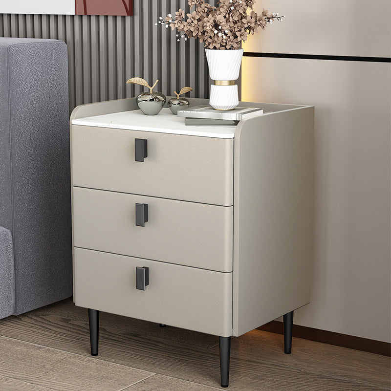 Contemporary Bed Nightstand Stone Bedside Cabinet with 3 Drawers Khaki Black 1 Piece Clearhalo 'Bedroom Furniture' 'furn' 'furn_night_stand' 'Furniture' 'night_stand' 'Nightstands' 7357065