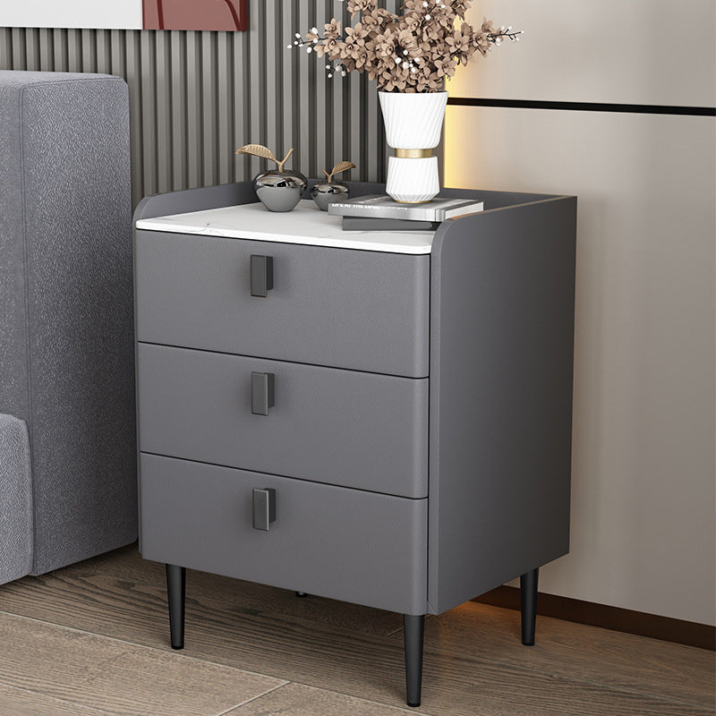 Contemporary Bed Nightstand Stone Bedside Cabinet with 3 Drawers Dark Gray Black 1 Piece Clearhalo 'Bedroom Furniture' 'furn' 'furn_night_stand' 'Furniture' 'night_stand' 'Nightstands' 7357066