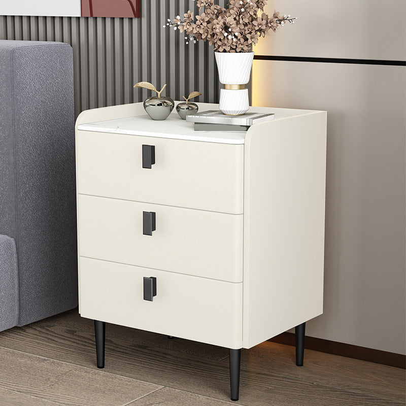 Contemporary Bed Nightstand Stone Bedside Cabinet with 3 Drawers Black 1 Piece Clearhalo 'Bedroom Furniture' 'furn' 'furn_night_stand' 'Furniture' 'night_stand' 'Nightstands' 7357068