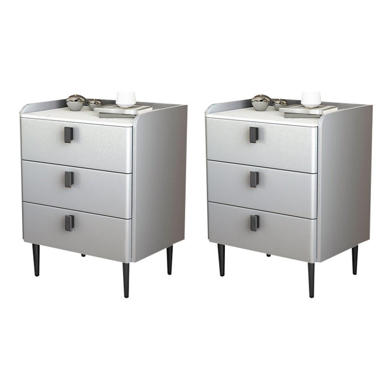 Contemporary Bed Nightstand Stone Bedside Cabinet with 3 Drawers Light Gray Black 2 Piece Set Clearhalo 'Bedroom Furniture' 'furn' 'furn_night_stand' 'Furniture' 'night_stand' 'Nightstands' 7357071