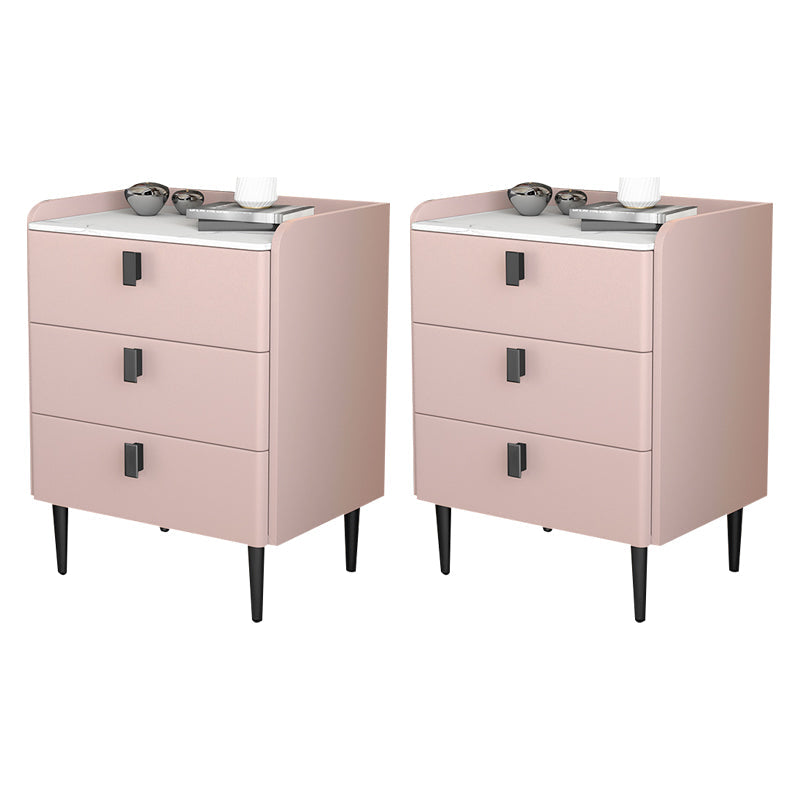 Contemporary Bed Nightstand Stone Bedside Cabinet with 3 Drawers Pink Black 2 Piece Set Clearhalo 'Bedroom Furniture' 'furn' 'furn_night_stand' 'Furniture' 'night_stand' 'Nightstands' 7357072