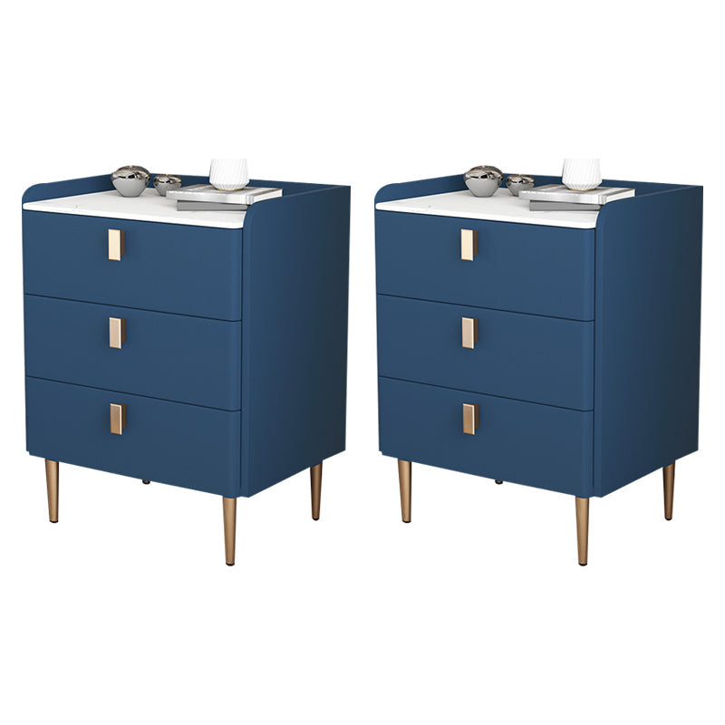 Contemporary Bed Nightstand Stone Bedside Cabinet with 3 Drawers Royal Blue Gold 2 Piece Set Clearhalo 'Bedroom Furniture' 'furn' 'furn_night_stand' 'Furniture' 'night_stand' 'Nightstands' 7357074