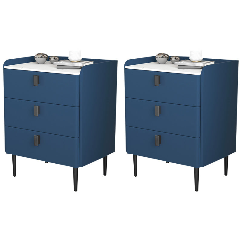 Contemporary Bed Nightstand Stone Bedside Cabinet with 3 Drawers Royal Blue Black 2 Piece Set Clearhalo 'Bedroom Furniture' 'furn' 'furn_night_stand' 'Furniture' 'night_stand' 'Nightstands' 7357075