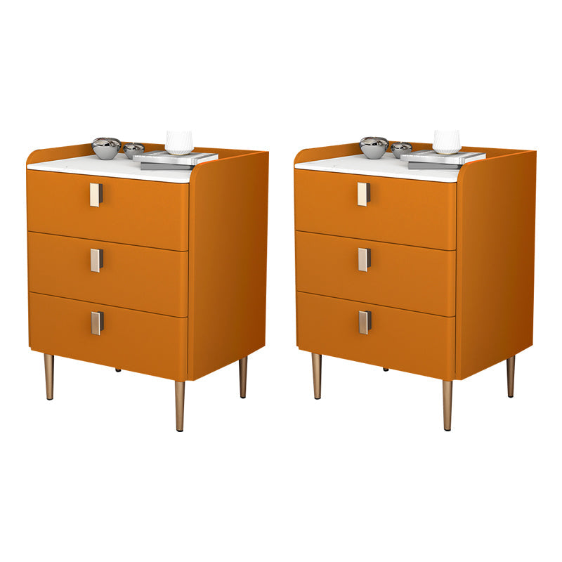 Contemporary Bed Nightstand Stone Bedside Cabinet with 3 Drawers Orange Gold 2 Piece Set Clearhalo 'Bedroom Furniture' 'furn' 'furn_night_stand' 'Furniture' 'night_stand' 'Nightstands' 7357076