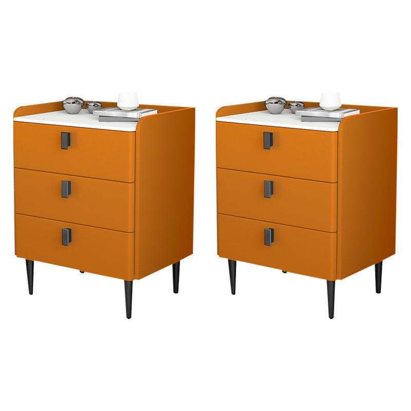 Contemporary Bed Nightstand Stone Bedside Cabinet with 3 Drawers Orange Black 2 Piece Set Clearhalo 'Bedroom Furniture' 'furn' 'furn_night_stand' 'Furniture' 'night_stand' 'Nightstands' 7357077