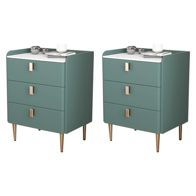 Contemporary Bed Nightstand Stone Bedside Cabinet with 3 Drawers Avocado Green Gold 2 Piece Set Clearhalo 'Bedroom Furniture' 'furn' 'furn_night_stand' 'Furniture' 'night_stand' 'Nightstands' 7357078